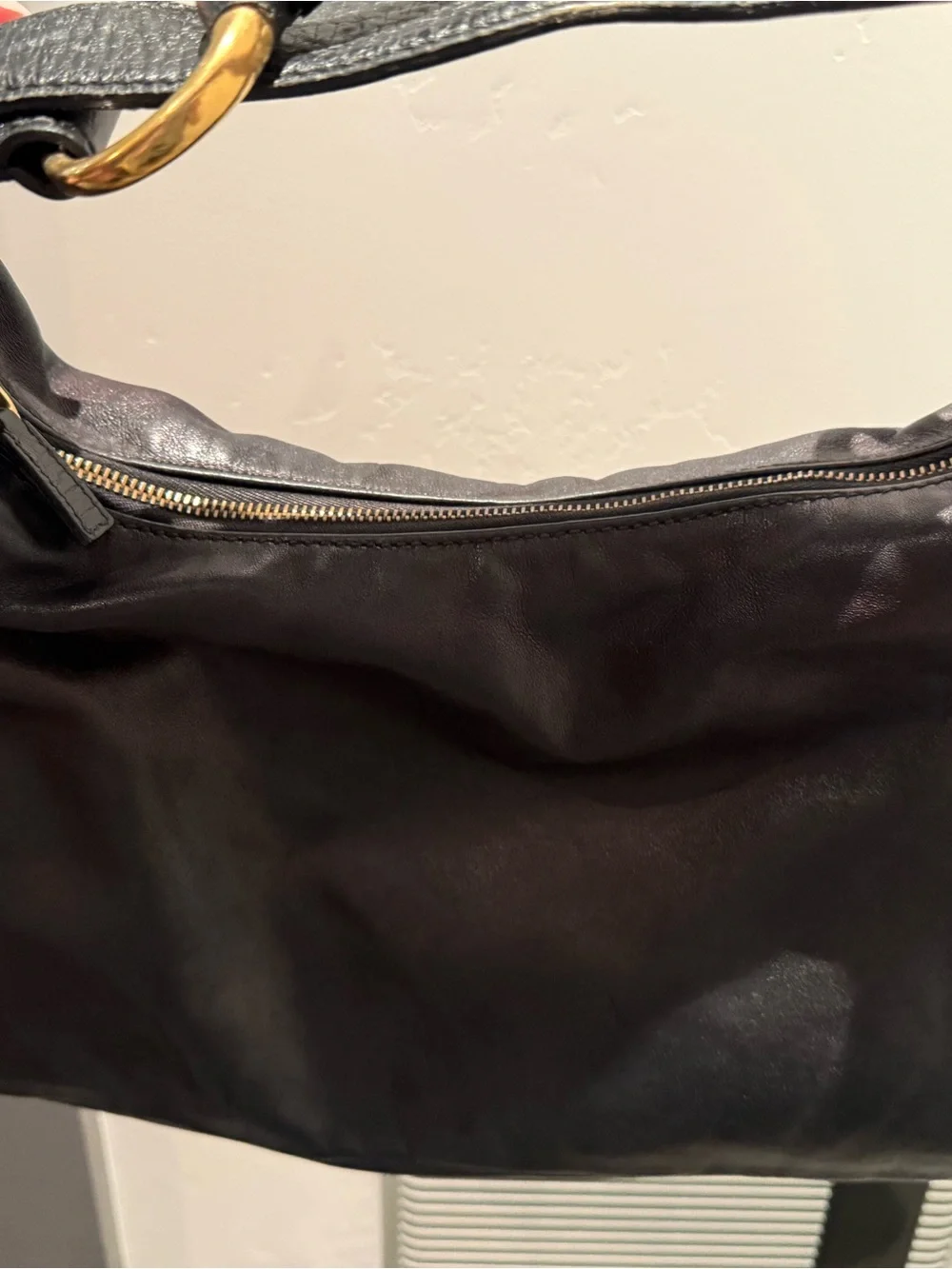 Authentic Gucci Black Leather Horsebit Hobo Bag Medium Vintage
